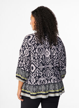 Zizzi Blouse met print en 3/4 mouwen, Black AOP, Model image number 1