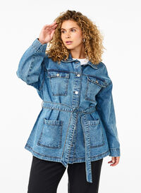 Spijkerjasje met een strikceintuur, Blue Denim, Model