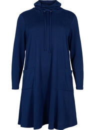 Jersey-jurk met hoge hals en zakken, Dress Blues Mel.