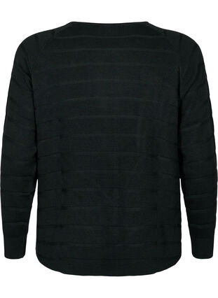 Zizzi Gebreide blouse met ton-sur-ton strepen, Black, Packshot image number 1