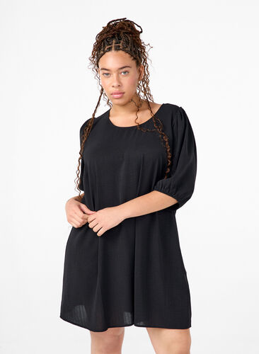 Zizzi Korte jurk met strik op de rug, Black, Model image number 0