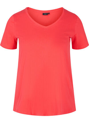 Zizzi Basic t-shirt in effen kleur met katoen, Hibiscus, Packshot image number 0