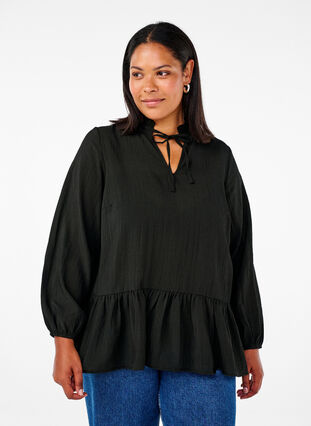 Zizzi Langemouwen blouse met peplum, Black, Model image number 0