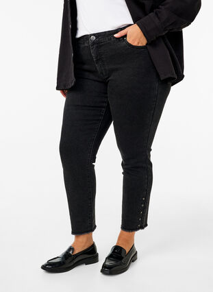 Zizzi Cropped Emily jeans met gerafelde zoom, Dark Grey Denim, Model image number 2