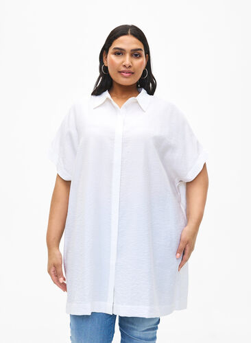Zizzi Lang shirt van viscose met korte mouwen, Bright White, Model image number 0