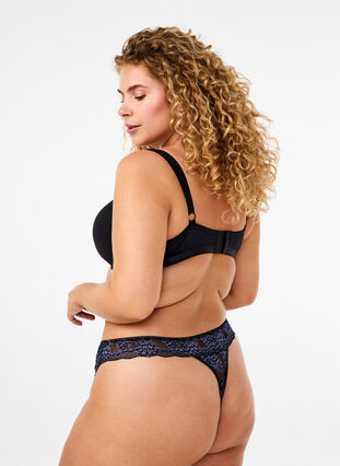 Zizzi G-string met contrasterende kanten rand, Black w Blue , Model image number 1