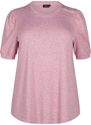 Zizzi Blouse met knoopdetail en korte pofmouwen, Malaga Mel., Packshot image number 0