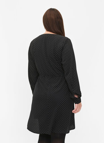 Zizzi Bedrukte jurk met koord in de taille, Black Dot, Model image number 1