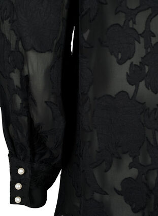 Zizzi Jacquard overhemd met parelknopen, Black, Packshot image number 3