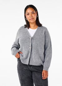 Gebreid vest met een zilveren strik, Medium Grey Melange, Model