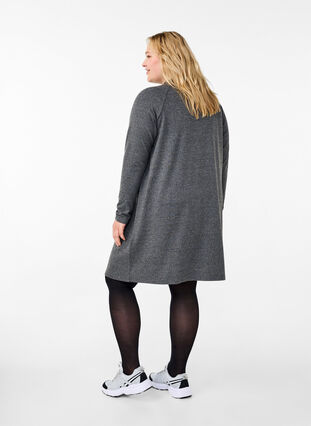 Zizzi Jersey jurk met knopen, Dark Grey Melange, Model image number 1