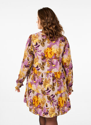 Zizzi Tuniek met lange mouwen en bloemenprint, Purple Flower, Model image number 1