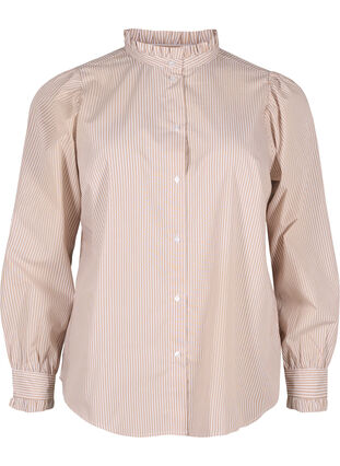 Zizzi Overhemd blouse met strepen en ruches, Silver Mink Stripe, Packshot image number 0
