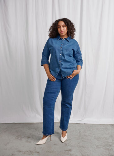 Zizzi  Gemma-jeans met hoge taille en rechte pasvorm, Dark blue, Image image number 0