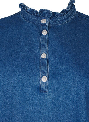 Zizzi Denim jurk met ruches en A-lijn, Blue Denim, Packshot image number 2