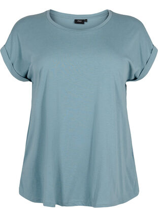 Zizzi T-shirt met korte mouwen van katoenmix, Smoke Blue, Packshot image number 0