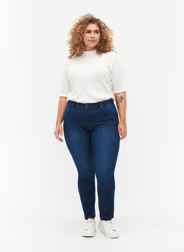 Zizzi Slim fit Emily jeans met normale taille, Blue Denim, Model image number 0