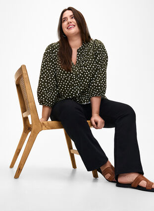 Zizzi Katoenen blouse met 3/4 mouwen en stippen, Forest Night Dot, Image image number 0