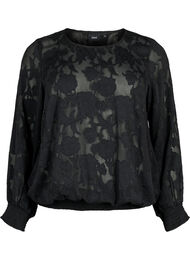 Jacquard blouse met smokwerk, Black