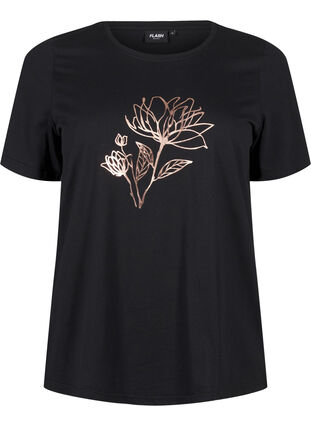 Zizzi FLASH - T-short met motief, Black R. Gold Flower, Packshot image number 0