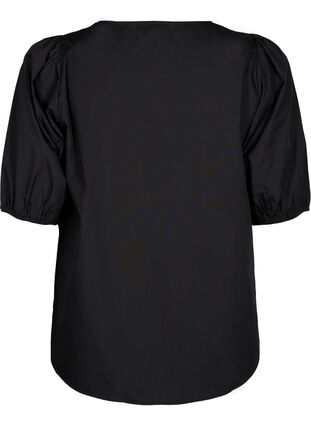 Zizzi Blouse met korte mouwen en kant detail, Black, Packshot image number 1