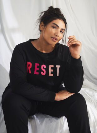 Zizzi Sweatshirt met tekst, Black W. Reset, Image image number 0