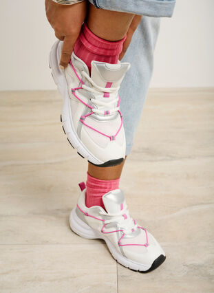 Zizzi Sneakers met wijde pasvorm en contrasterend strikdetail, White w. Pink, Image image number 0