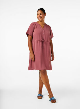 Zizzi Jurk met korte mouwen en strik in de taille, Rose Brown, Model image number 2