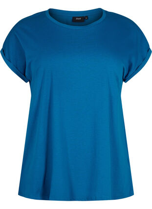 Zizzi T-shirt met korte mouwen van katoenmix, Petrol Blue, Packshot image number 0