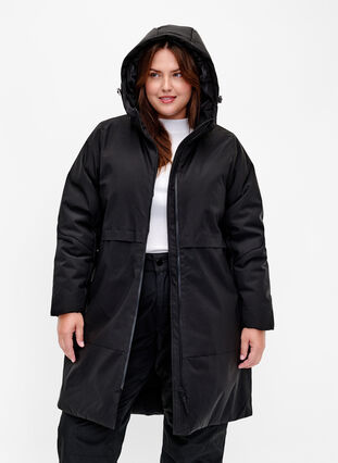 Zizzi Winterjas met verstelbare taille, Black, Model image number 0