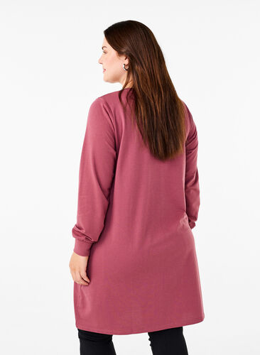 Zizzi Korte sweat jurk met kanten detail, Rose Brown, Model image number 1