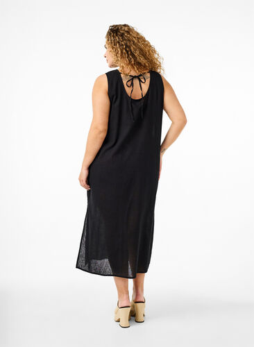 Zizzi Mouwloze jurk van katoenmix met linnen, Black, Model image number 1