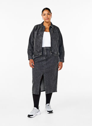 Zizzi Denim rok met split aan de voorkant, Dark Grey Denim, Model image number 0