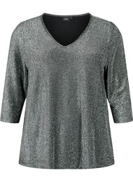 Glitter blouse met 3/4 mouwen, Black Silver 