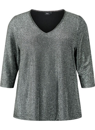 Zizzi Glitter blouse met 3/4 mouwen, Black Silver , Packshot image number 0