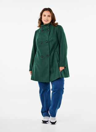 Zizzi Korte trenchcoat met A-lijn, Trekking Green Mel., Model image number 3