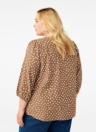 Zizzi Katoenen blouse met 3/4 mouwen en print, Coca Mocha Dot , Model image number 1