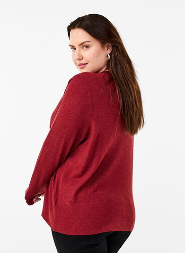 Zizzi FLASH - Gebreide blouse met ronde hals, Merlot Mel., Model image number 1