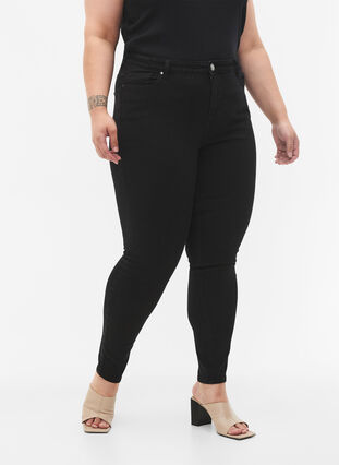 Zizzi Hoge taille Amy jeans met super slanke pasvorm, Black, Model image number 2