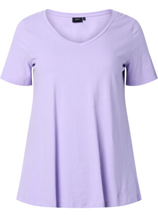Zizzi Basic t-shirt in effen kleur met katoen, Lavender, Packshot image number 0