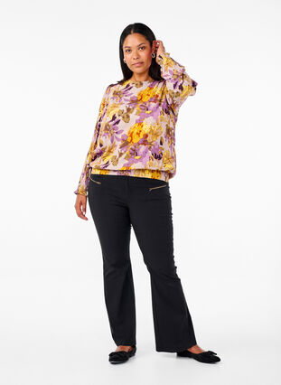 Zizzi Smock blouse met bloemenprint, Purple Flower, Model image number 2