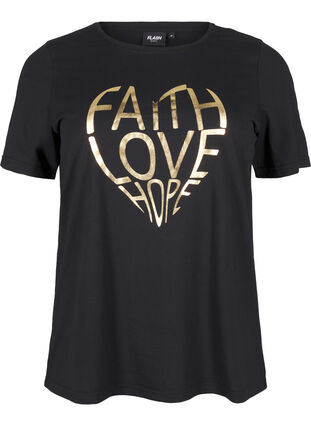 Zizzi FLASH - T-short met motief, Black Gold Faith, Packshot image number 0