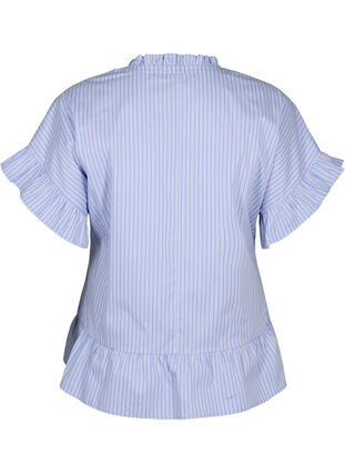 Zizzi Gestreepte blouse met peplum en ruches, Blue Stripe, Packshot image number 1