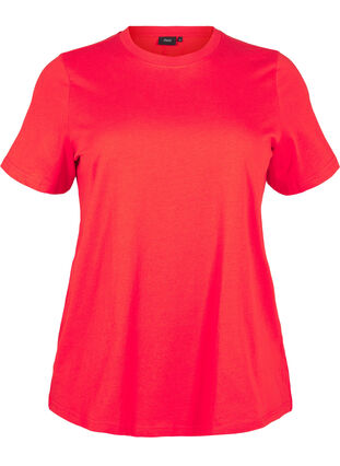 Zizzi Basic katoenen T-shirt met ronde hals, Flame Scarlet, Packshot image number 0