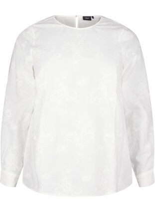 Zizzi Blouse met lange mouwen en borduurwerk, Bright White, Packshot image number 0