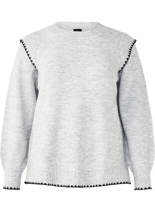 Zizzi Gebreide blouse met contrasterend stiksel, LGM Black Edges, Packshot image number 0