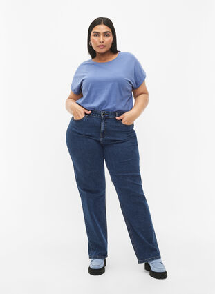 Zizzi T-shirt met korte mouwen van katoenmix, Moonlight Blue, Model image number 2