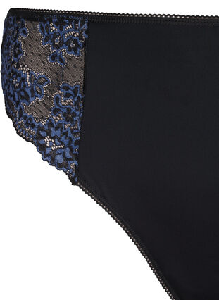 Zizzi G-string van microvezels met kant, Black w Blue, Packshot image number 2