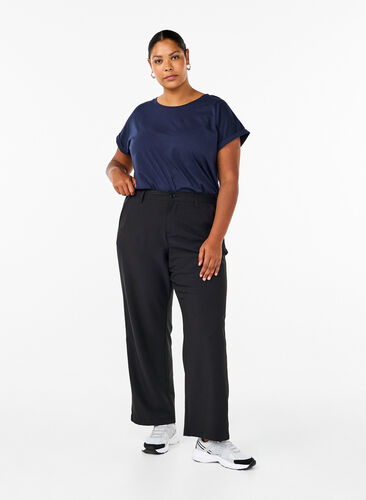 Zizzi Rechte broek met hoge taille, Black, Model image number 0