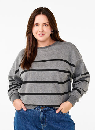 Zizzi Sweatshirt met ronde hals, MGM w. Black Stripe, Model image number 0